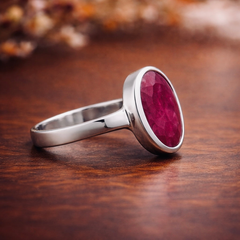 Ruby Basic Ring in silver (माणिक्य)