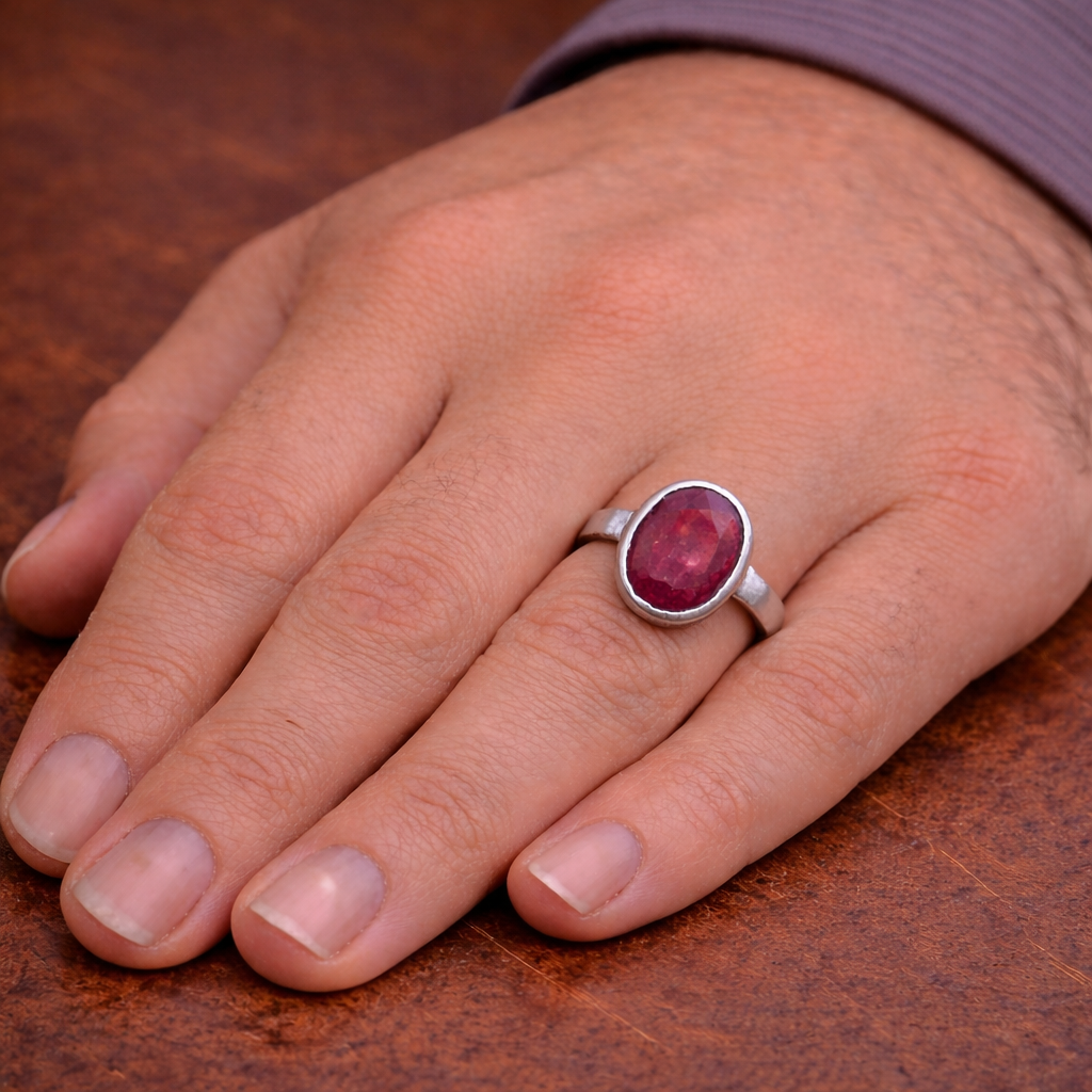 Ruby Basic Ring in silver (माणिक्य)